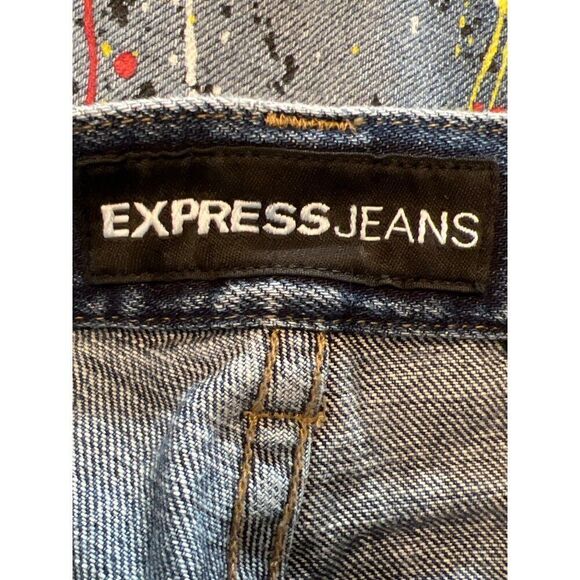 Express Women Painted Splatter Straight Leg Jeans Size 1/2 - Picture 8 of 10
